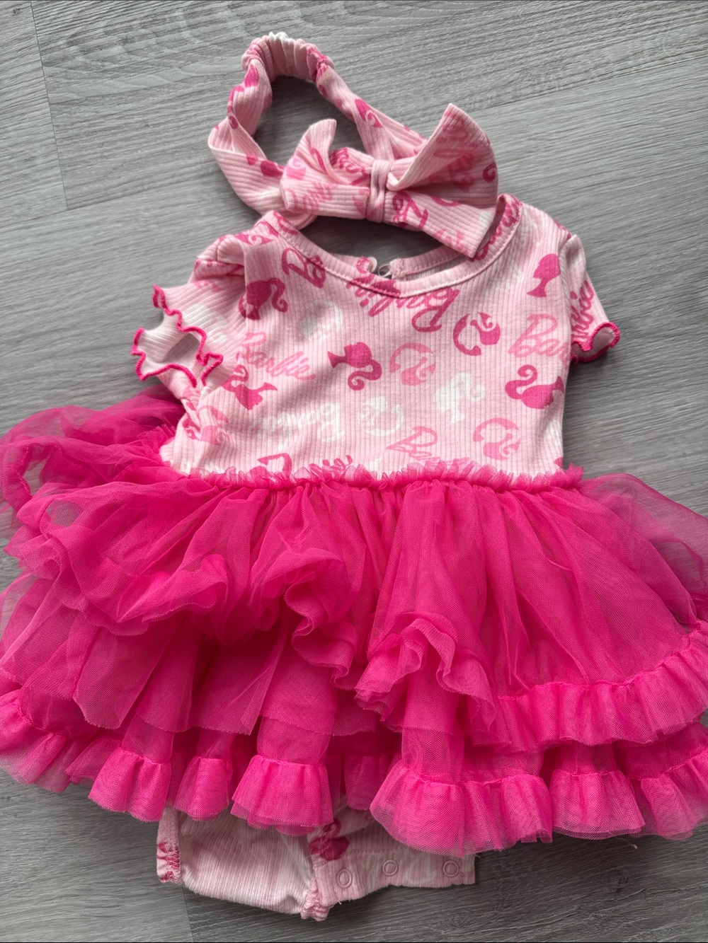 Pink Barbie Tulle Tutu Dress with Bow Headband